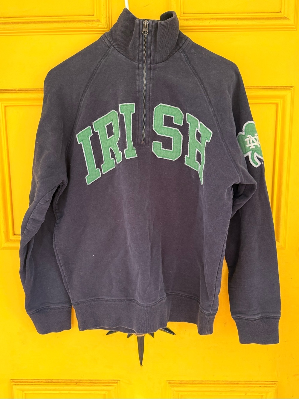 47 Brand Navy Half-Zip Sweater with Green 'IRISH' Appliqué